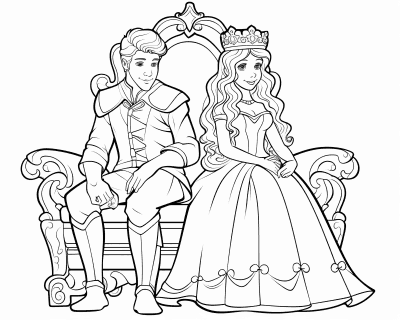 Színező egy herceggel és egy masnis ruhás hercegnővel egy díszes kanapén
